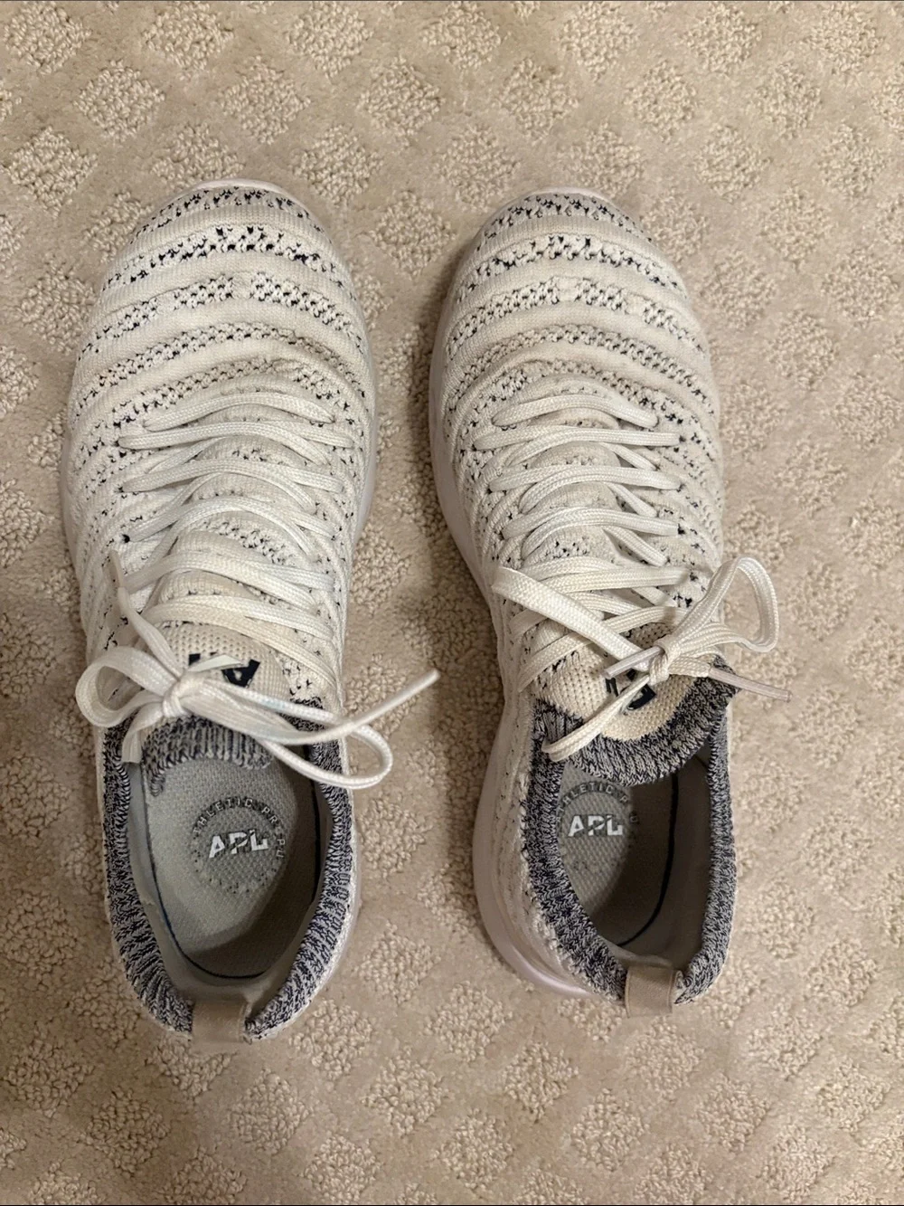 APL Knit Slip-On Sneakers in White and Navy Trim